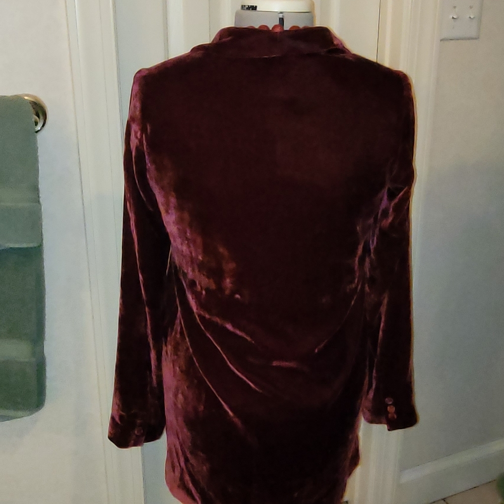 Revolve House of Harlow 1960 Chloe Boyfriend Burgundy Velvet Blazer Jacket - Picture 7 of 15